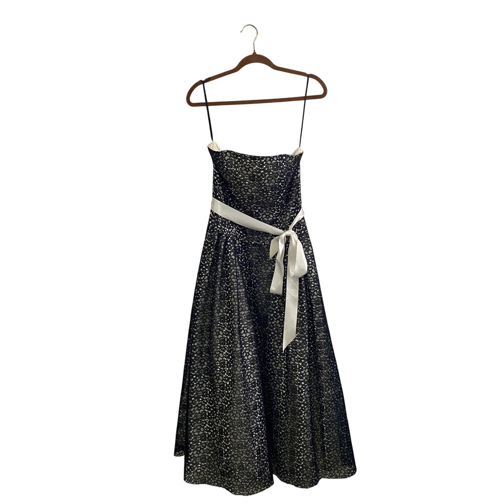Bari Jay Vintage Black Lace Strapless Formal Dress Satin Bow Cream Lining Size 6